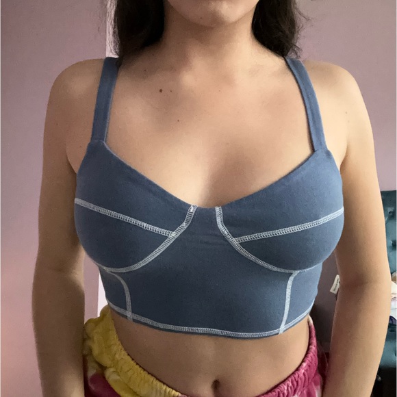 Pacsun Pac Cares baby blue cropped corset style outline tank top - Picture 2 of 6